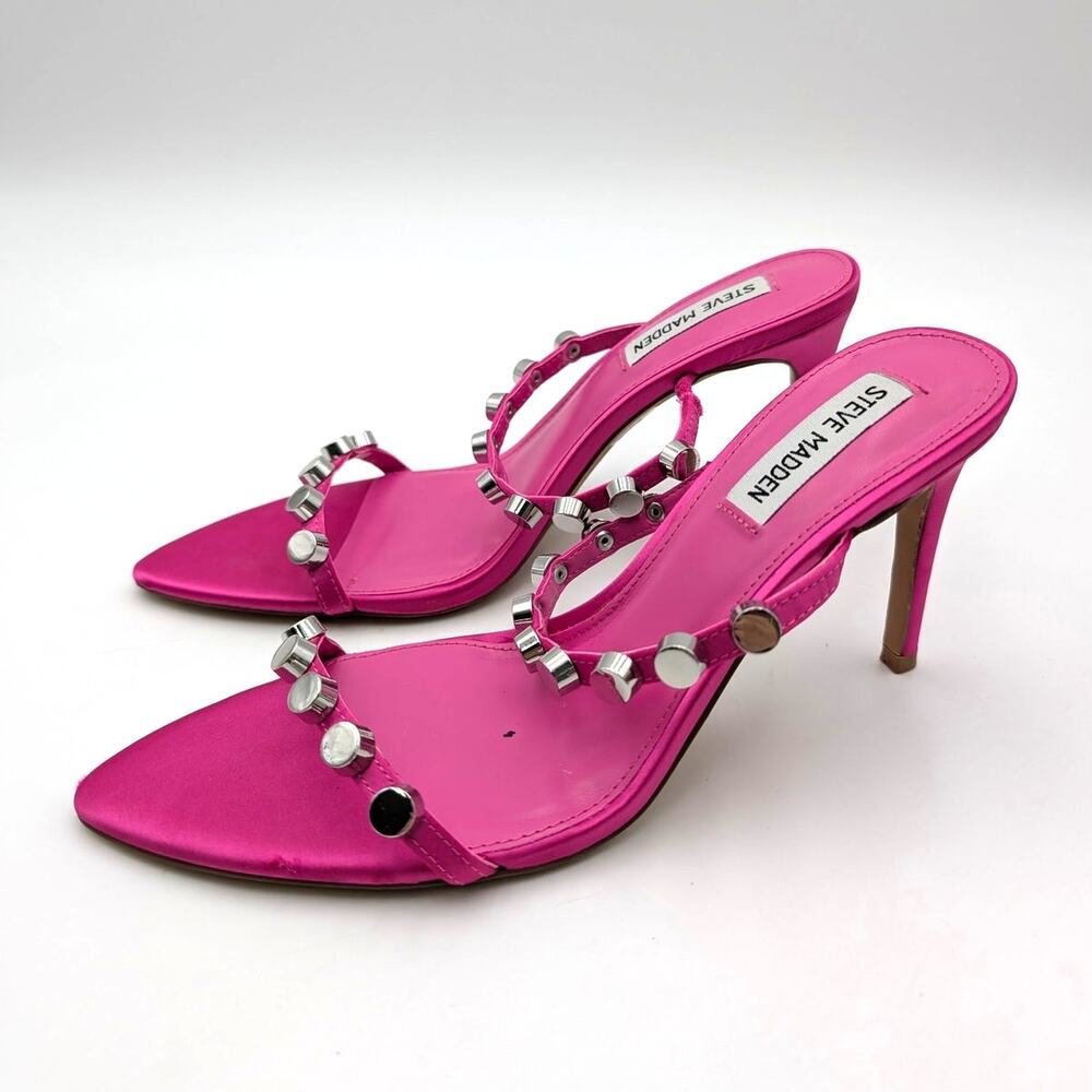 Steve Madden Dorinda Studded Heel Sandals Women's Fuchsia/Silver Size US7.5 EU38